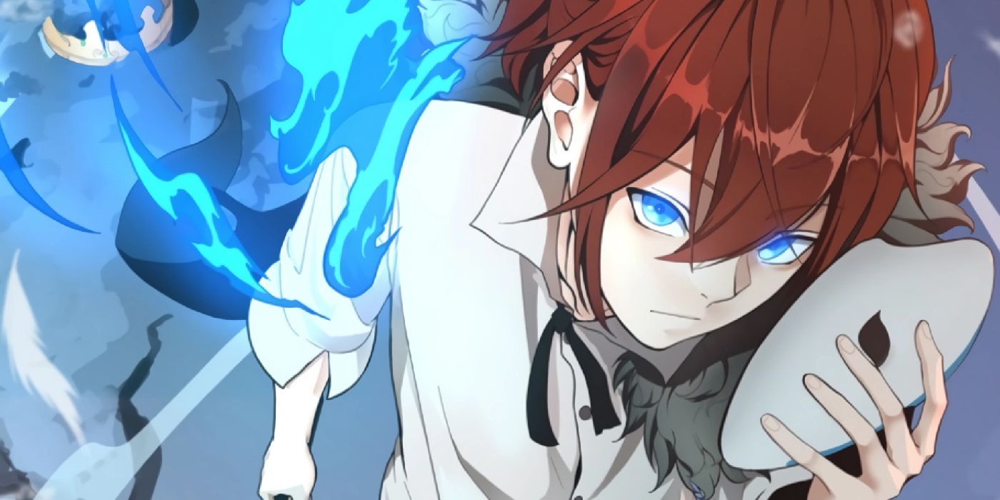a brown haired boy holding a mask in his hand from the cover of the beginning after the end