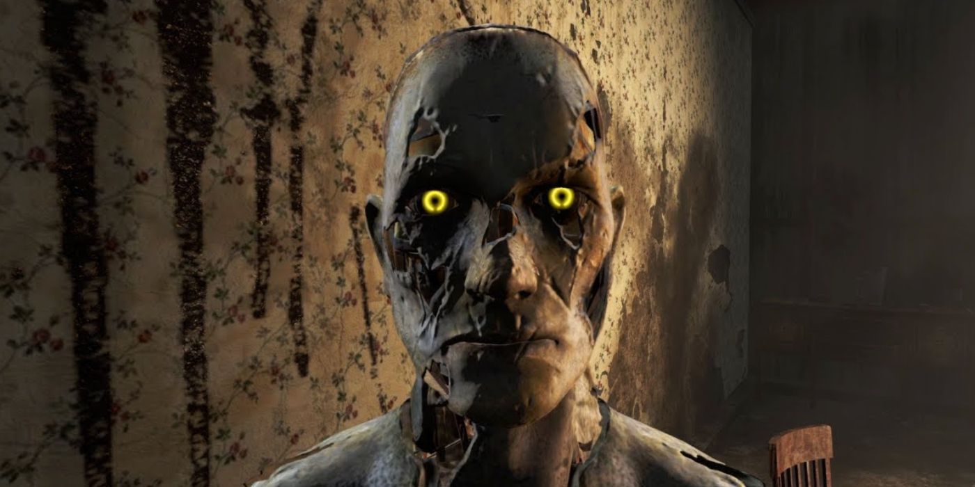 A synth with yellow eyes from Fallout 4