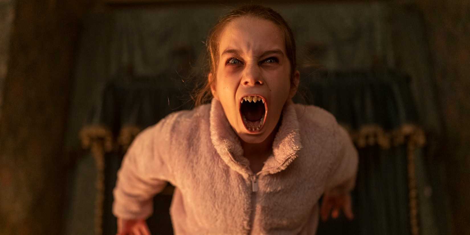 Abigail screams at her victims in Abigail horror movie