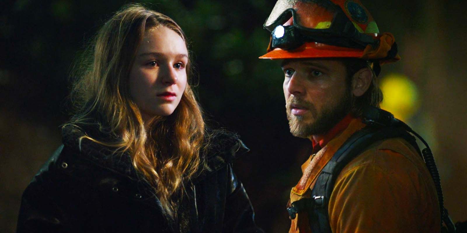 Alix West Lefler as Genevieve and Max Thieriot as Bode Leone in Fire Country season 2 episode 3