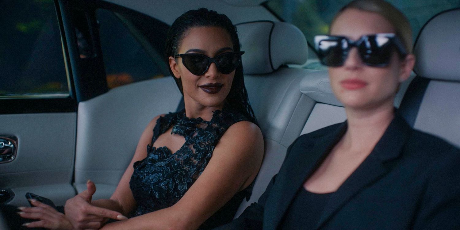 Siobhan Corbyn and Anna Victoria Alcott in black outfits wearing sunglasses in American Horror Story: Delicate season 12 ep 6