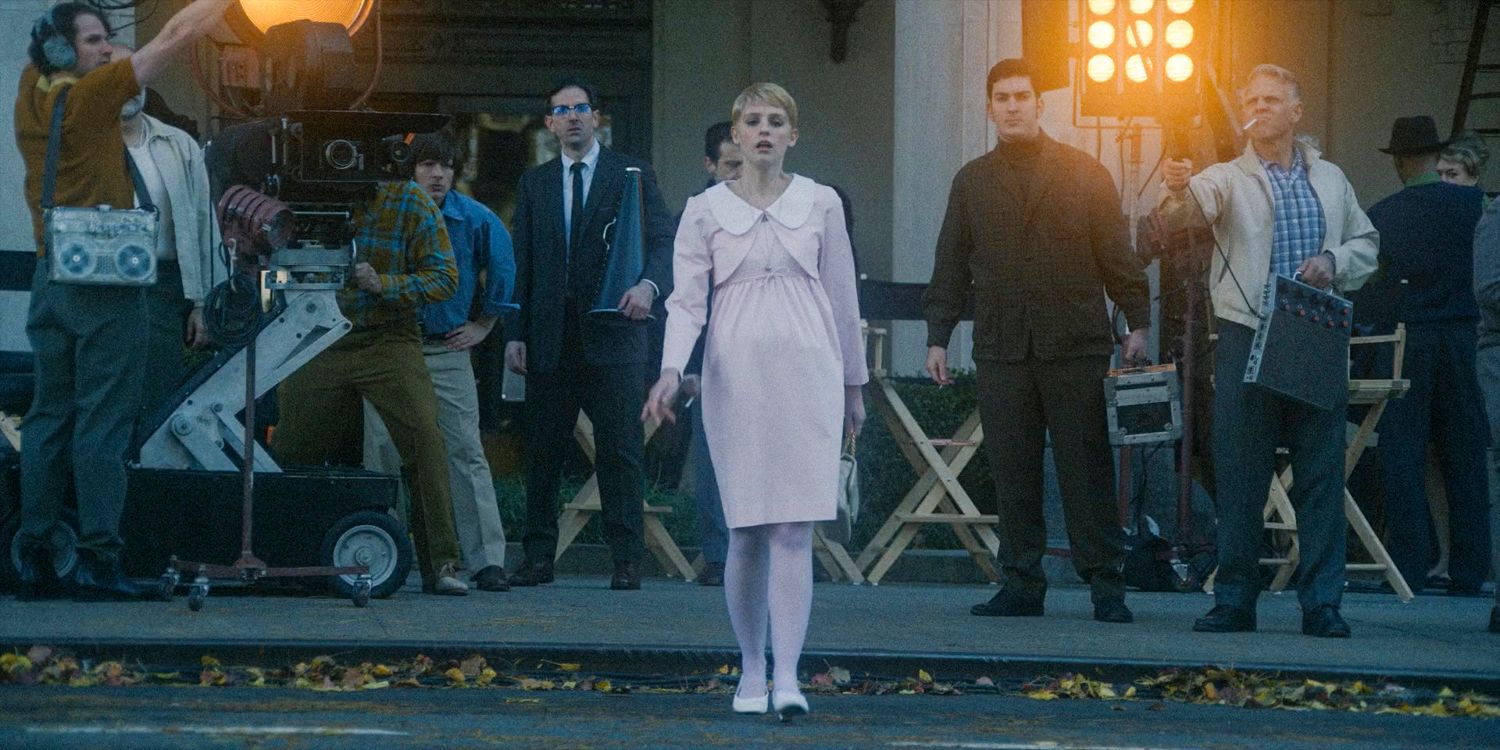 The representation of Mia Farrow filming a movie in American Horror Story: Delicate season 12 Ep 8