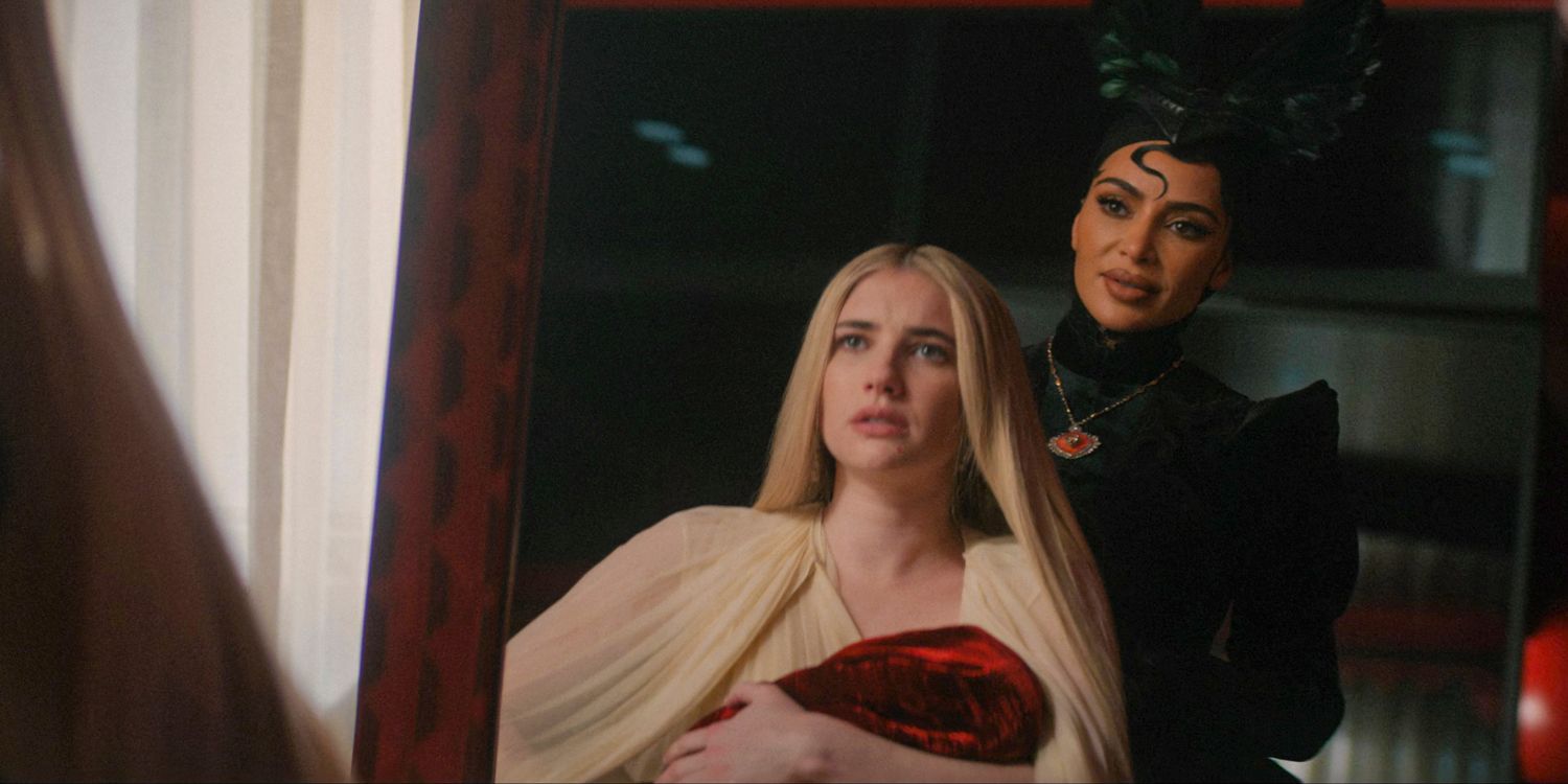 Anna holding her newborn and behind her Siobhan, they gaze at themselves in the mirro in American Horror Story Delicate season 12 ep 9 (FINALE)