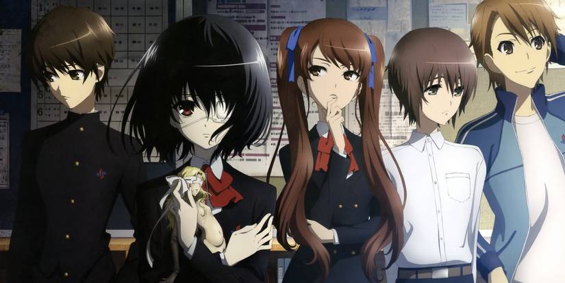 Another Anime's characters standing in a class room with all of them thinking about something.