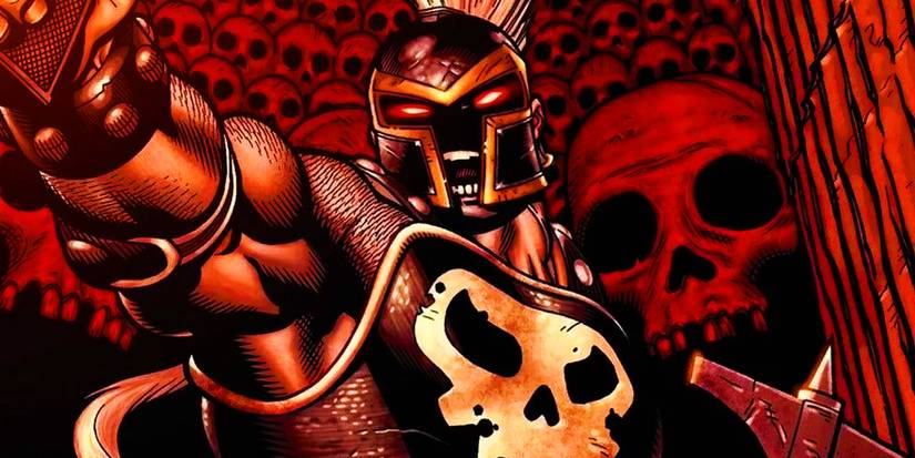 Ares surrounded by skulls in Marvel Comics