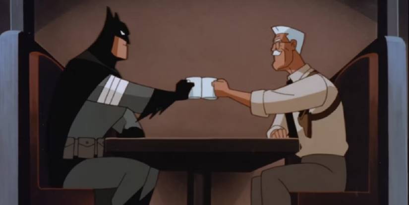 Batman e Comissário Gordon tomando café em Batman The Animated Series