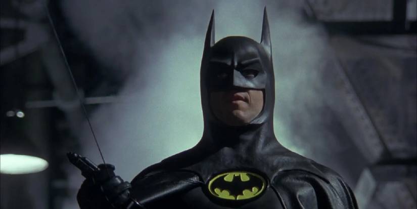 Michael Keaton as Batman about to use a remote controlled Batarang in Batman Returns