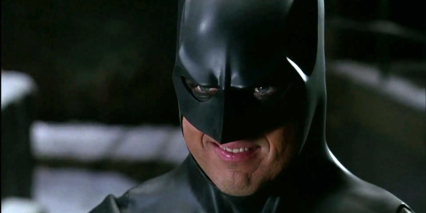 Michael Keaton as Batman smiling in Batman Returns