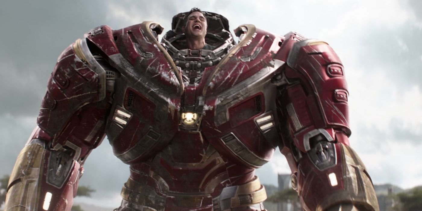 Bruce Banner cheers while partially exposed from Hulkbuster armor in Avengers Infinity War