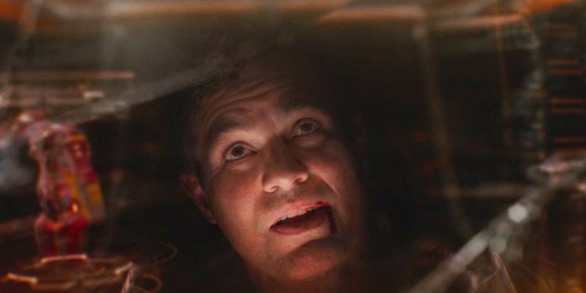 Bruce Banner looks up in Hulkbuster armor close-up in Avengers Infinity War