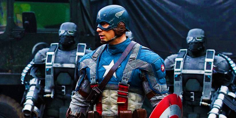 Captain America surrounded by HYDRA soldiers in Captain America The First Avenger