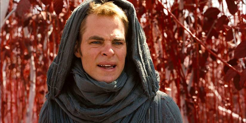 Chris Pine as Captain Kirk on Nibiru in Star Trek Into Darkness