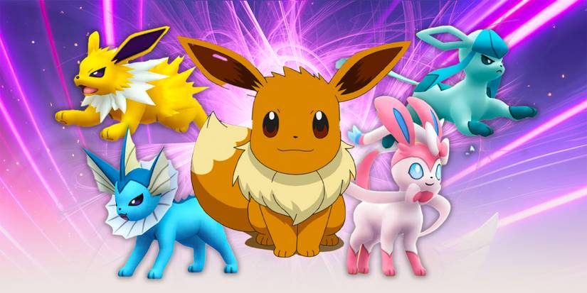 Different Eevee Evolutions from Pokemon Go with Eevee in focus