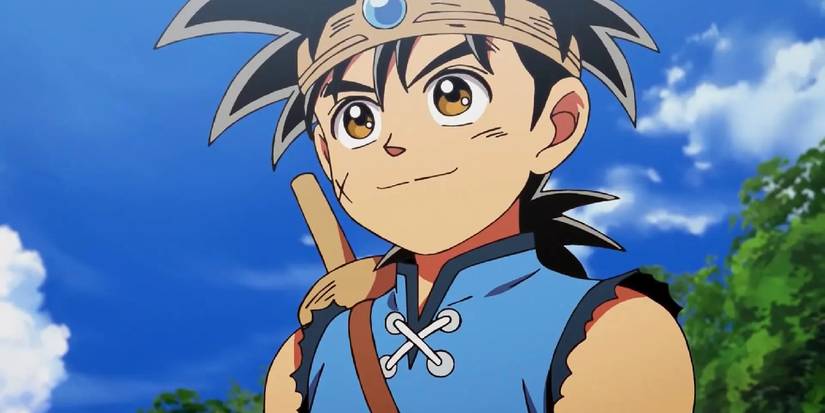 Dragon Quest The Adventure of Dai's hero smiling with a blue sky and some trees behind him.