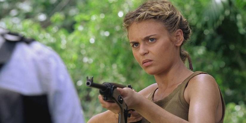 Young Eloise Hawking pointing a gun at Daniel Faraday in Lost
