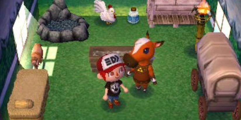 Epona and the player in Epona's house in Animal Crossing New Leaf.