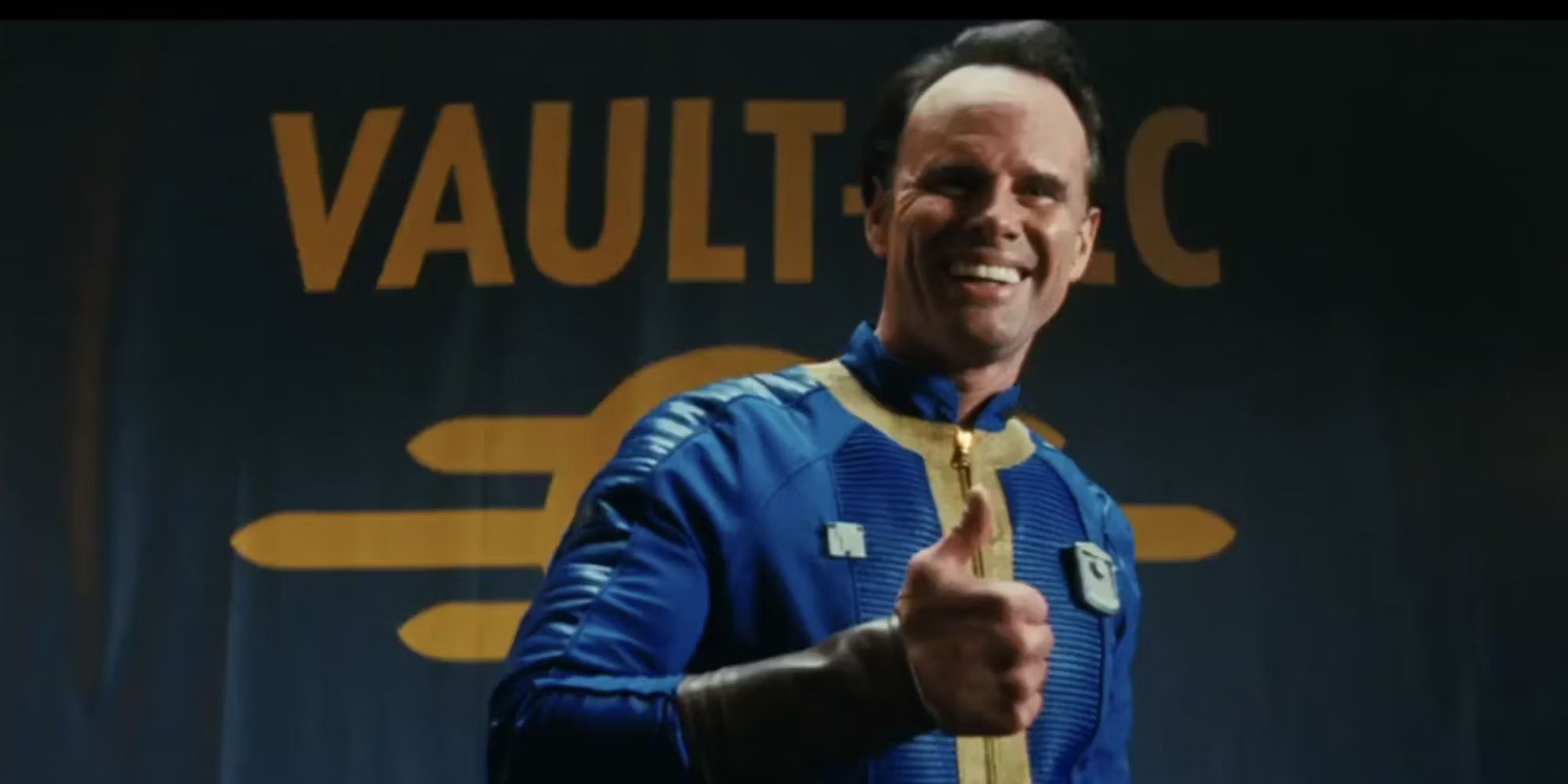 Fallout - Cooper Howard as Vault Boy giving a thumbs up