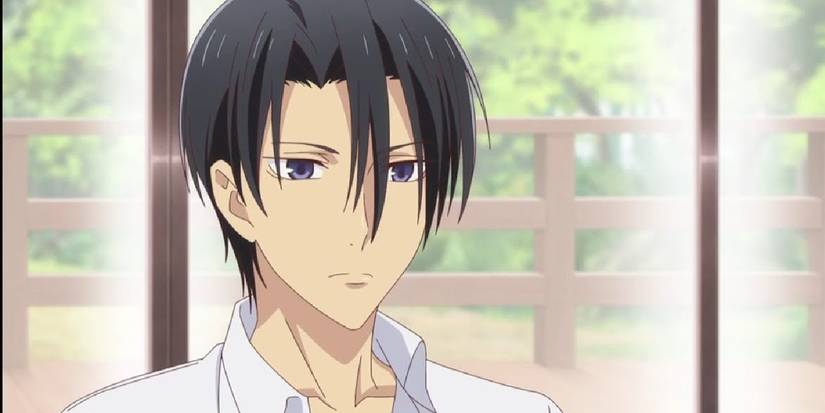 Fruits Basket's Hatori with his shirt unbuttoned looking a little annoyed.