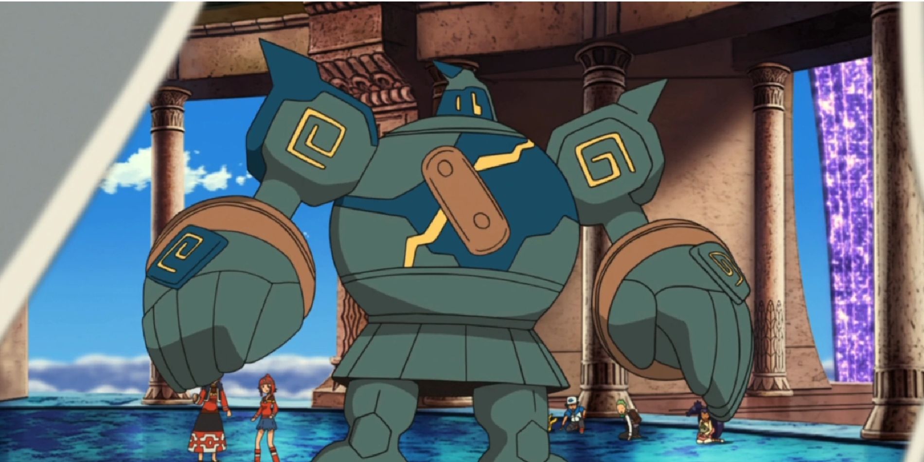 Golurk in allenamento in una palestra enorme