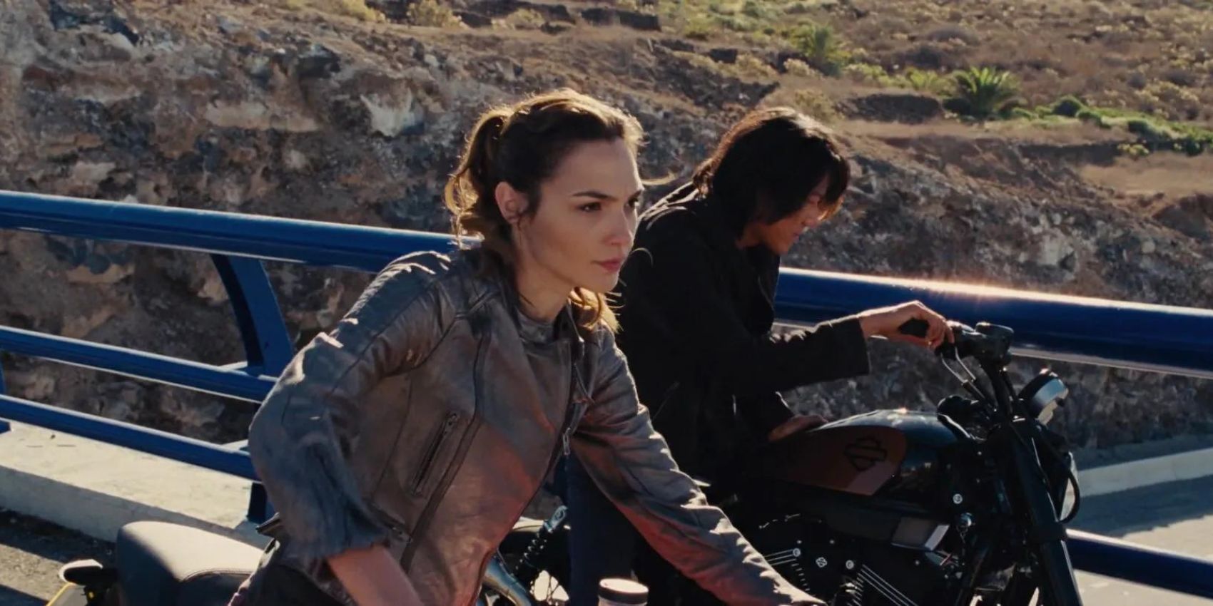 Han and Gisele on motorcycles in Fast & Furious 6