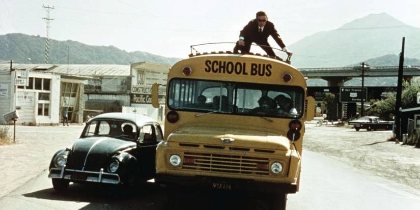 Harry on top of a school bus in Dirty Harry
