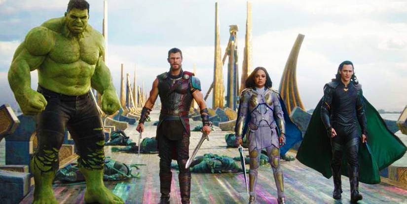 Hulk, Thor, Valkyrie and Loki as the Revengers in Thor Ragnarok