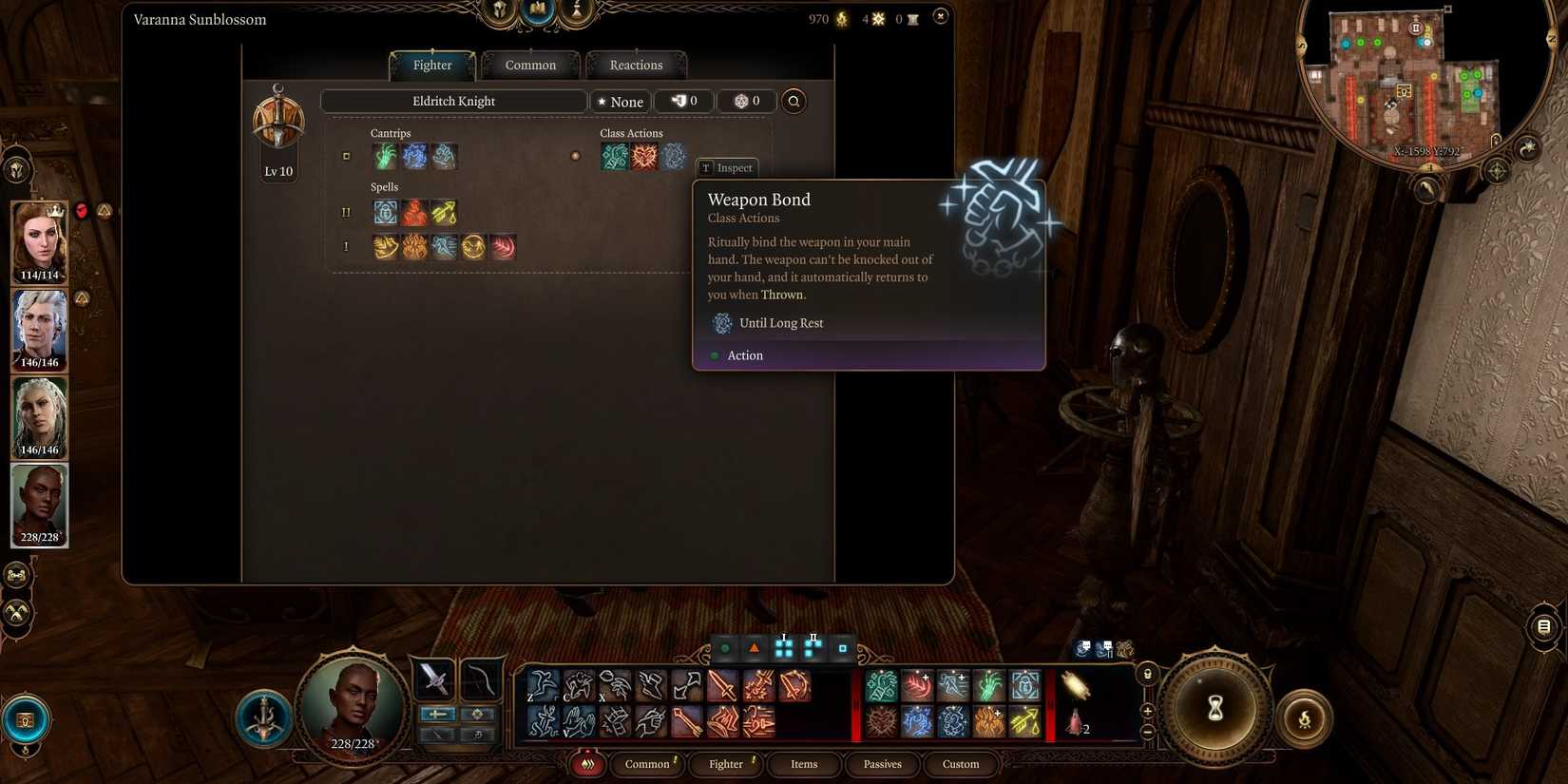 In game tool tip showing details of Eldritch Knight Weapon Bond feature in Baldur's Gate 3