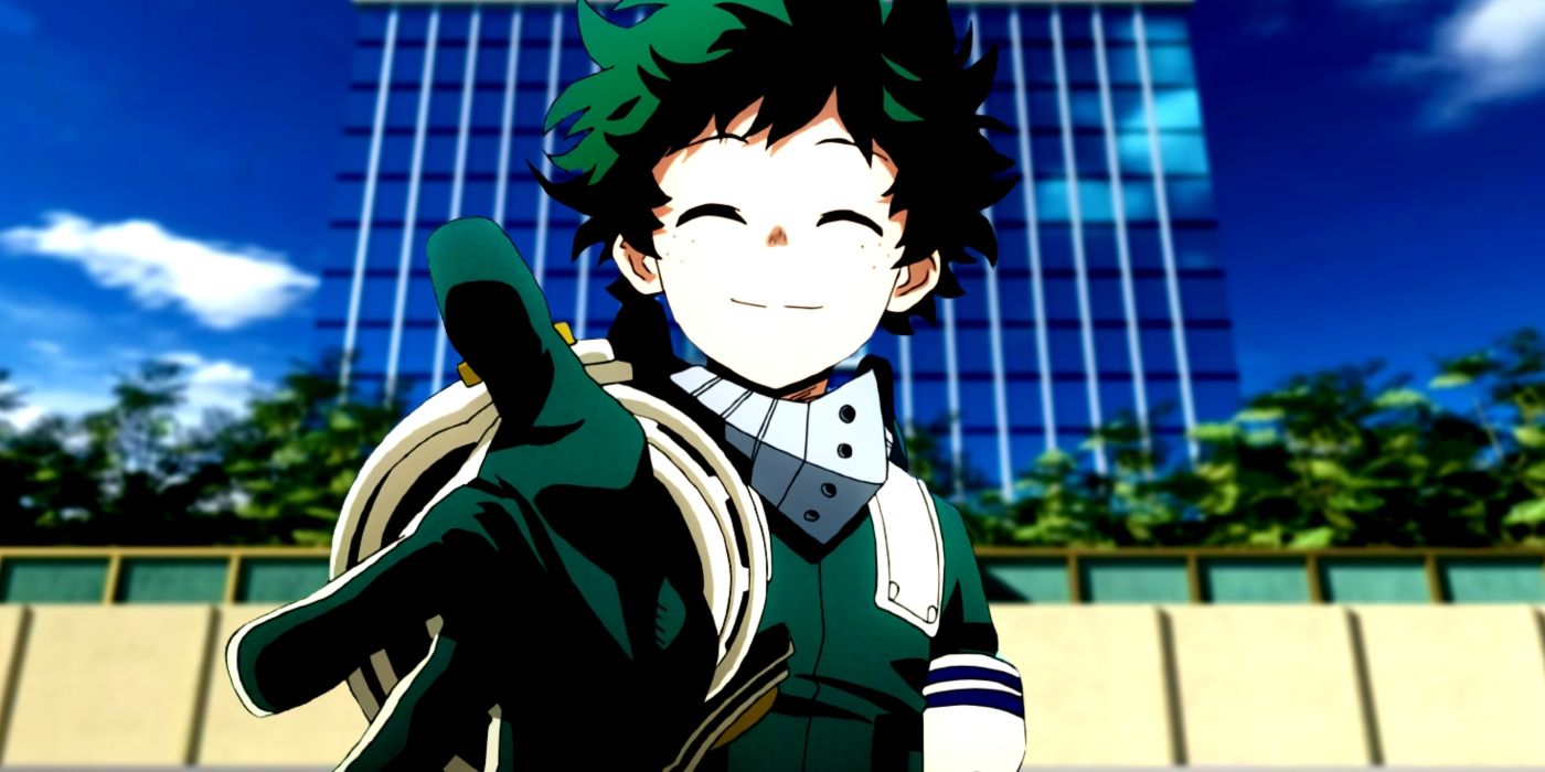 Izuku smiling and extending his hand