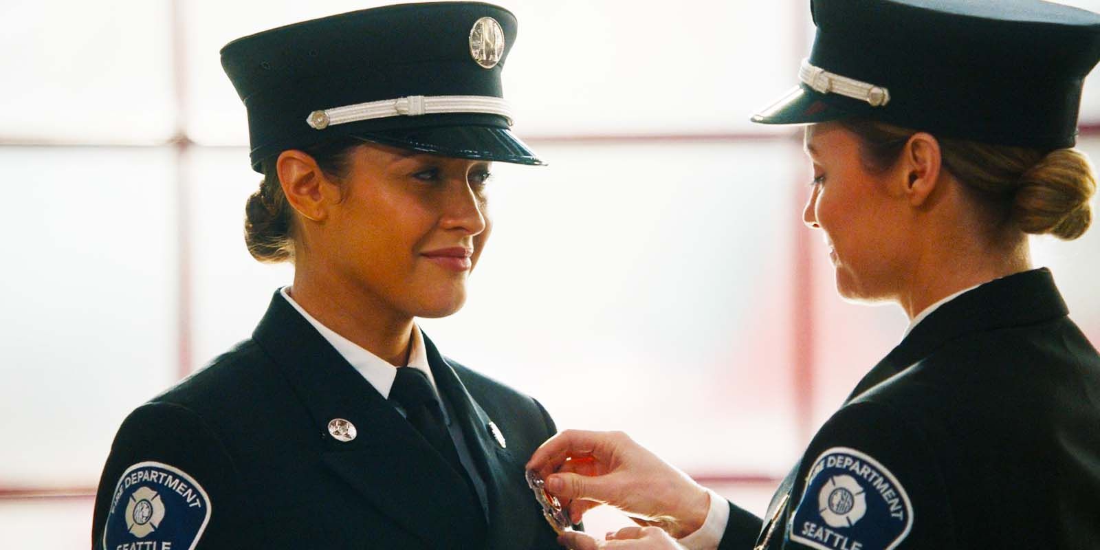 Jaina Lee Ortiz as Andy Herrera and Danielle Savre as Maya Bishop in Station 19 season 7 episode 5