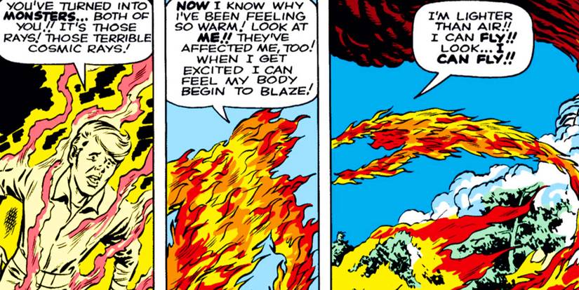 Johnny Storm getting his Human Torch powers in Marvel Comics