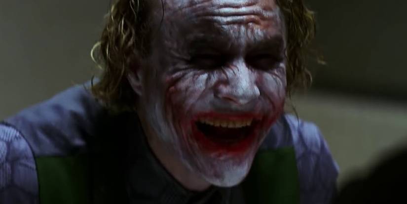 Heath Ledger's Joker laughing hysterically in The Dark Knight