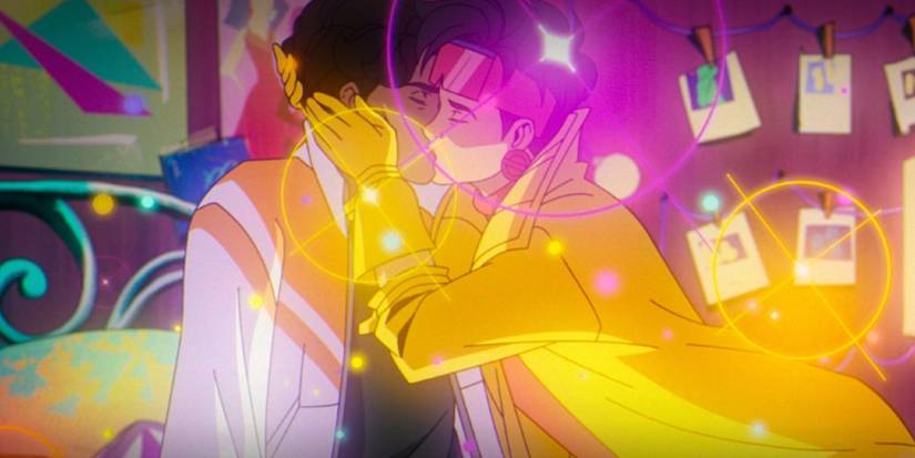 Jubilee and Sunspot kissing surrounded by fireworks in X-Men '97
