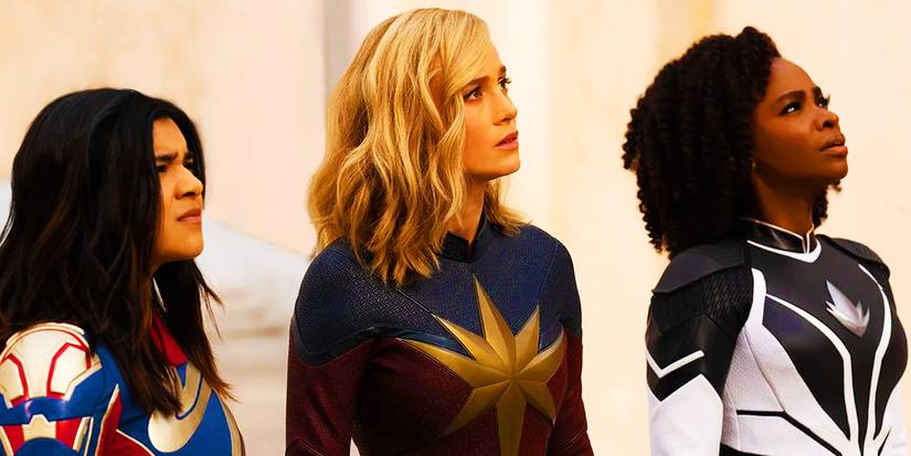 Kamala Khan, Carol Danvers and Monica Rambeau in costume in The Marvels