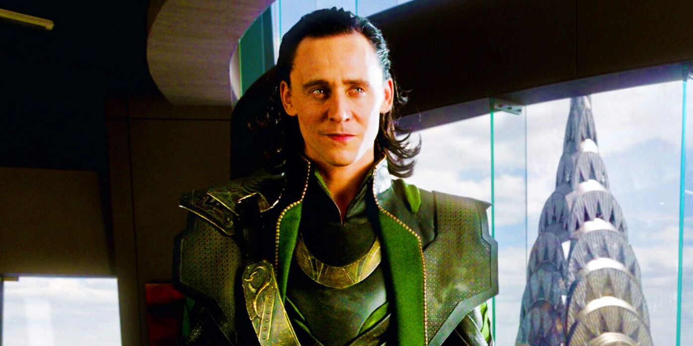 Tom Hiddleston as Loki smiling at Tony Stark in The Avengers