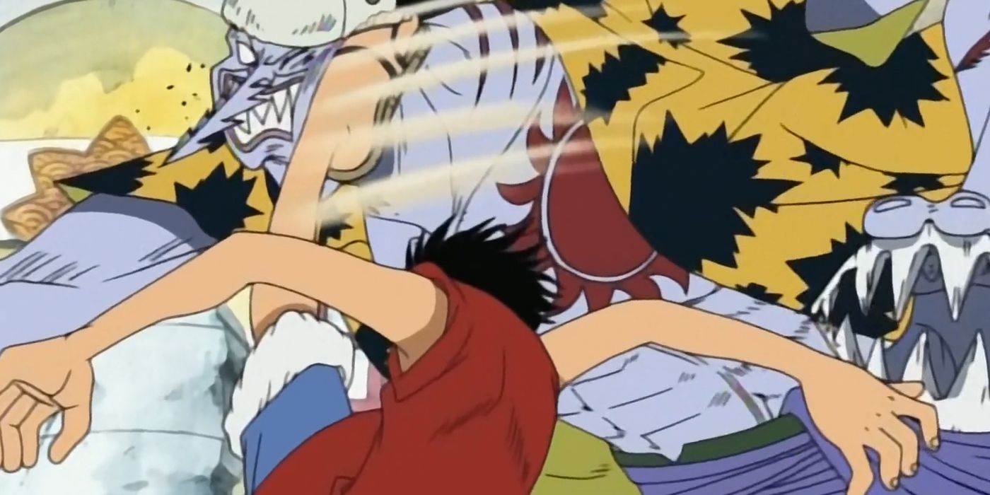 luffy kickes arlong in the face in one piece