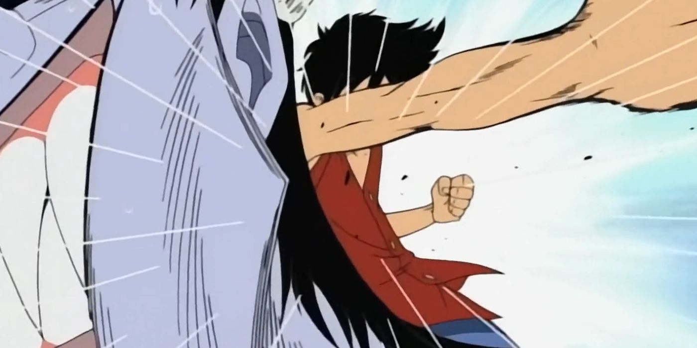 Luffy punches arlong in one piece