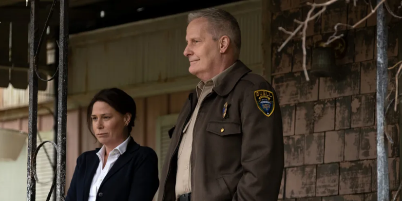 Maura Tierney as Grace Poe and Jeff Daniels on a porch in American Rust