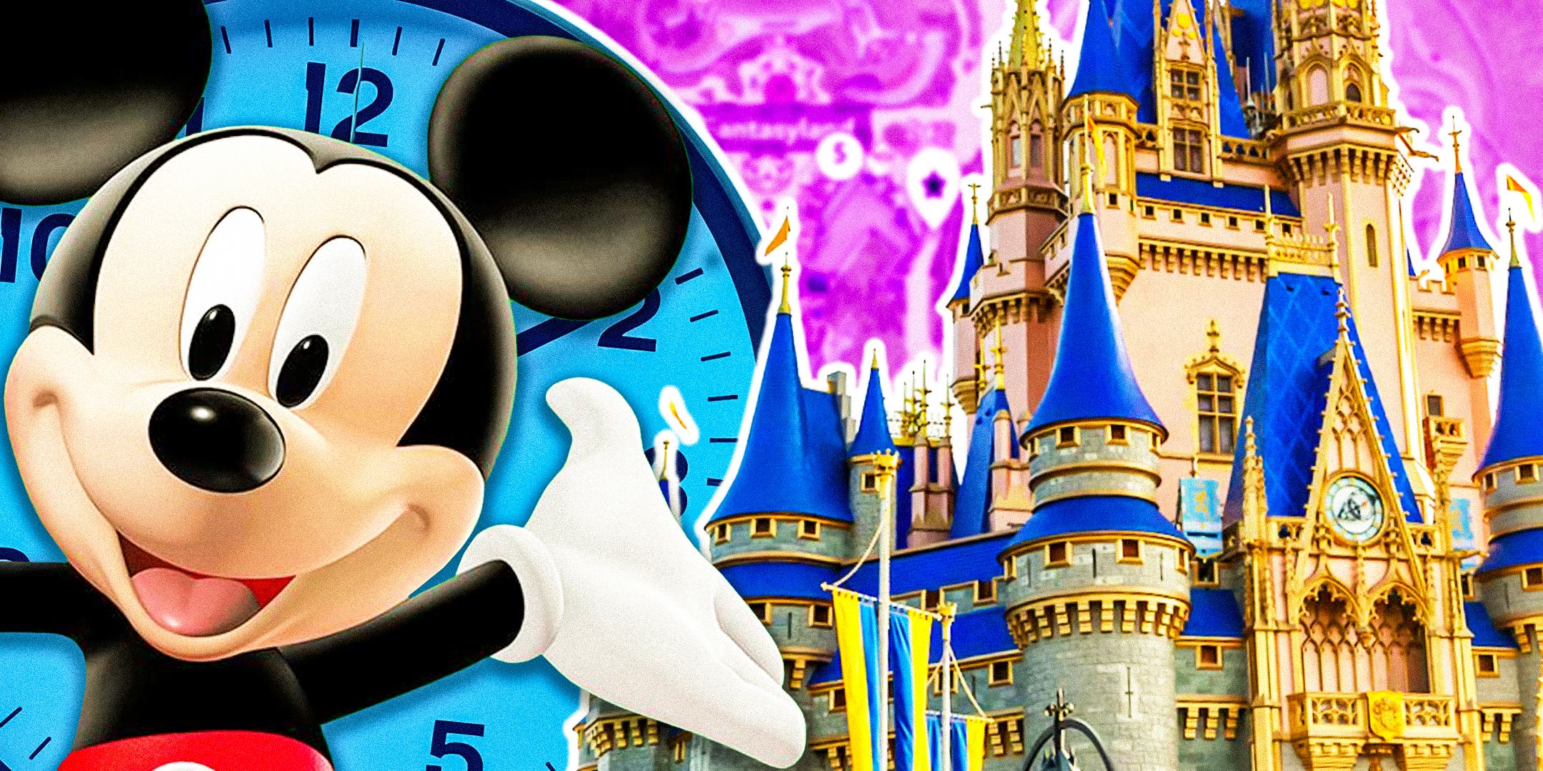An image of Mickey from Mickey Mouse Clubhouse and the castle at Disneyland