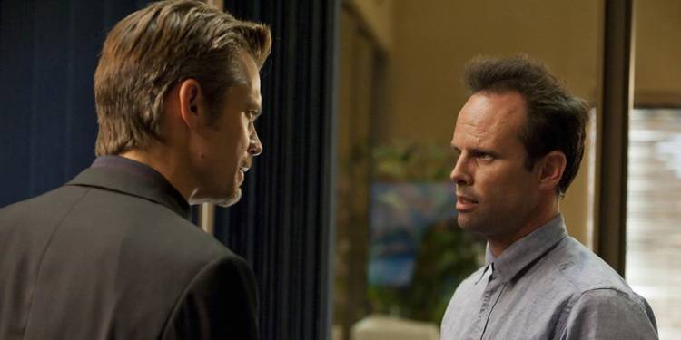 Raylan (Timothy Olyphant) and Boyd (Walton Goggins) talking in Justified