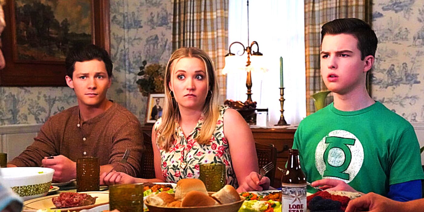 Montana Jordan as Georgie, Emily Osment as Mandy, and Iain Armitage as Sheldon in Young Sheldon