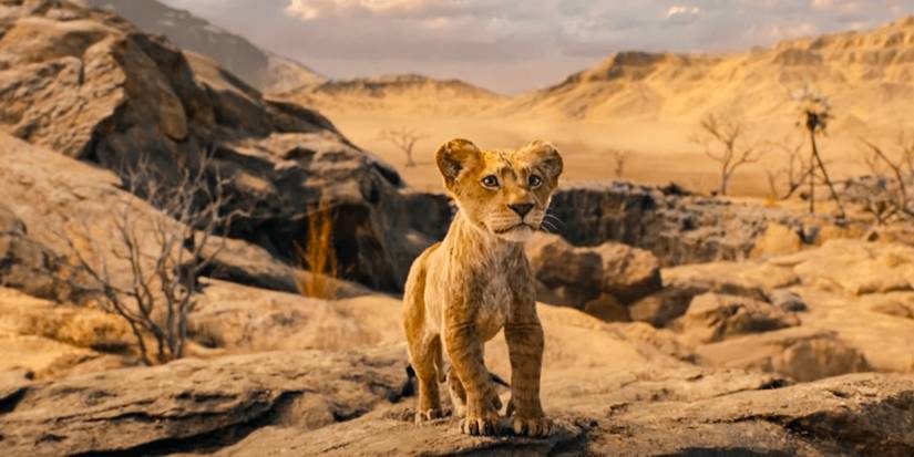 Молодой Муфаса в центре саванны в Mufasa: The Lion King