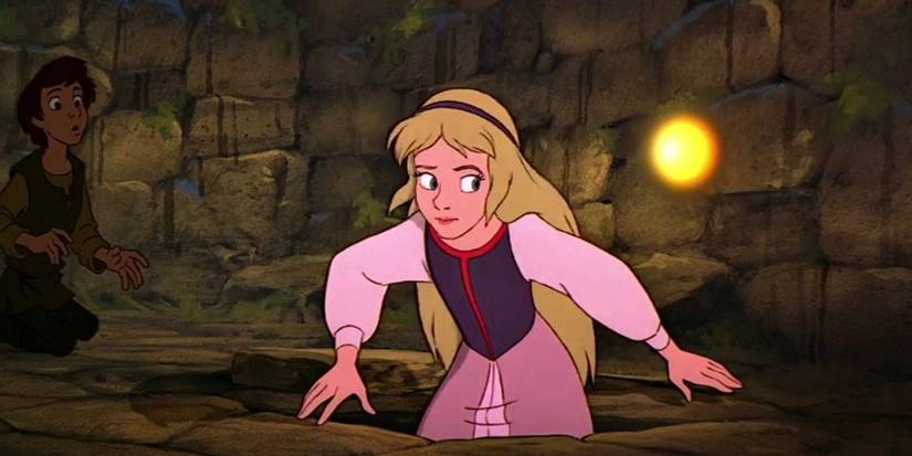 Princesa Eilonwy emergindo de um poço em O Caldeirão Mágico
