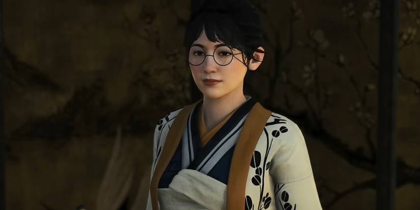 A still of Fumi Sugi wearing a flowery kimono in Rise of the Ronin