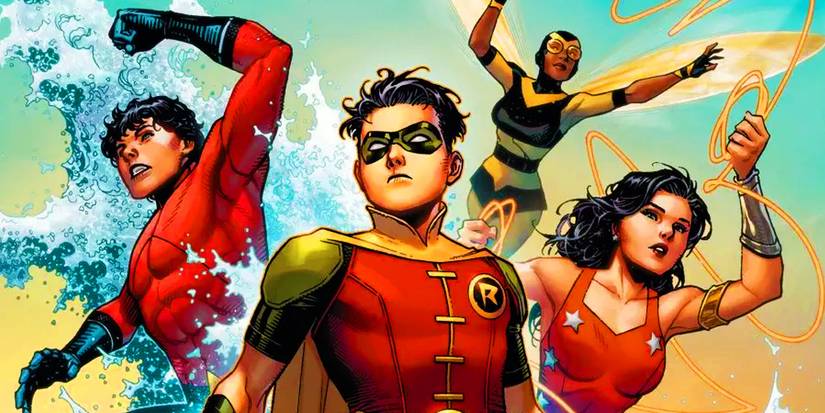 Robin leading the Teen тιтans in DC Comics