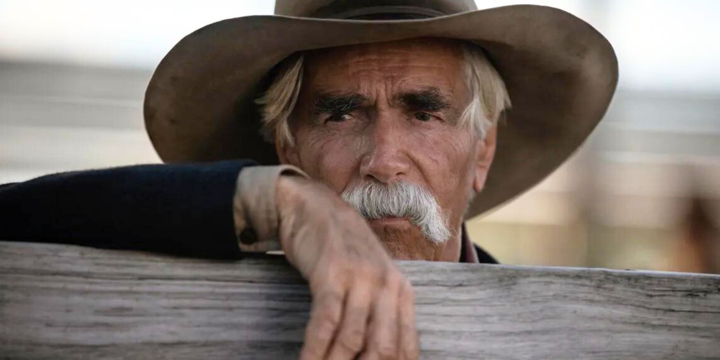 Sam Elliott's Shea Brennan leans on a fence in 1883