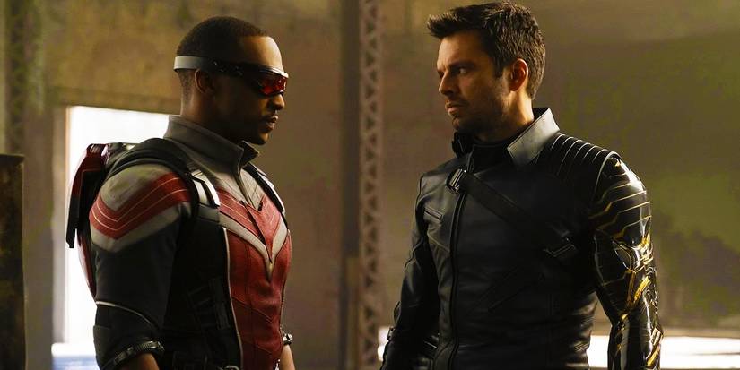 Sam Wilson's Falcon talking to Bucky Barnes' Winter Soldier in The Falcon and the Winter Soldier