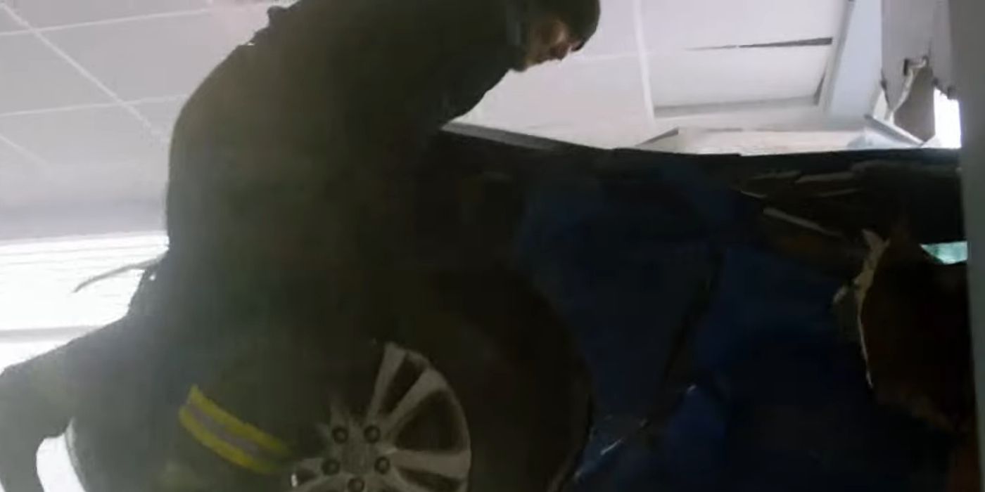 Severide Atop a Tipping Car in Chicago Fire Season 12 Episode 10