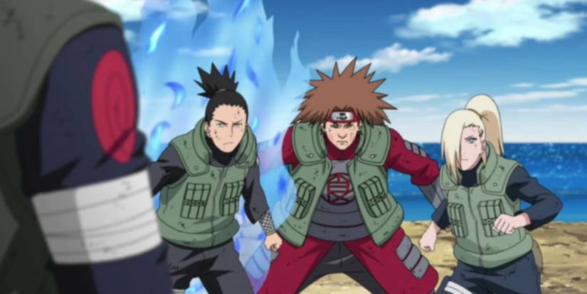 Shikamaru Choji and Ino Fight A Reanimated Asuma in Naruto Shippuden