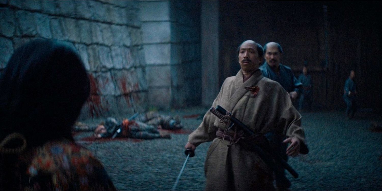 One of Mariko's warriors is pierced by a spear in front of her in Shogun season 1 Ep 9 