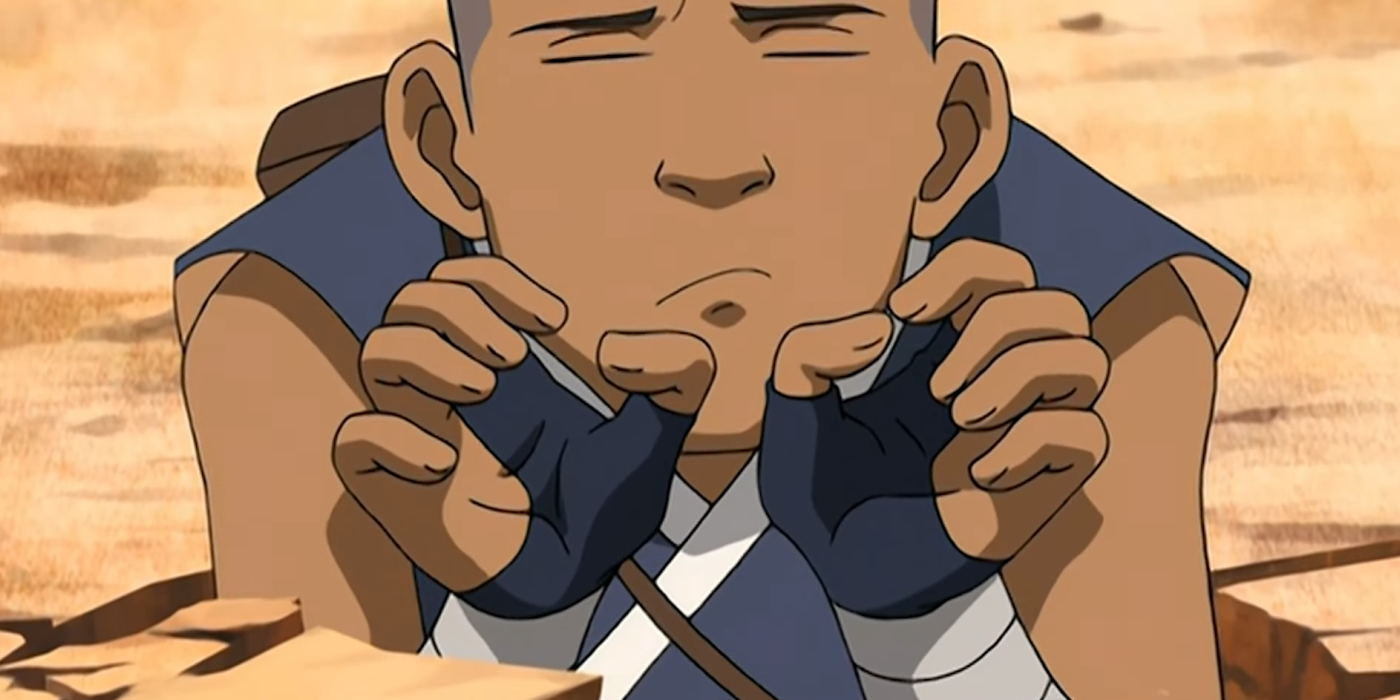 Sokka tentando manter a calma enquanto está preso em um buraco - Avatar: A Lenda de Aang